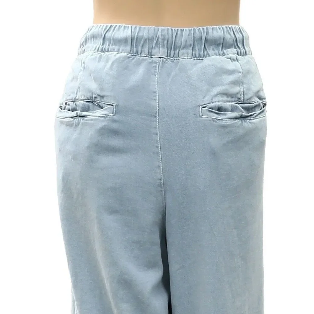 Free People Women's Wide-Leg Drawstring Trouser Pants Adjustable Blue XS 288550